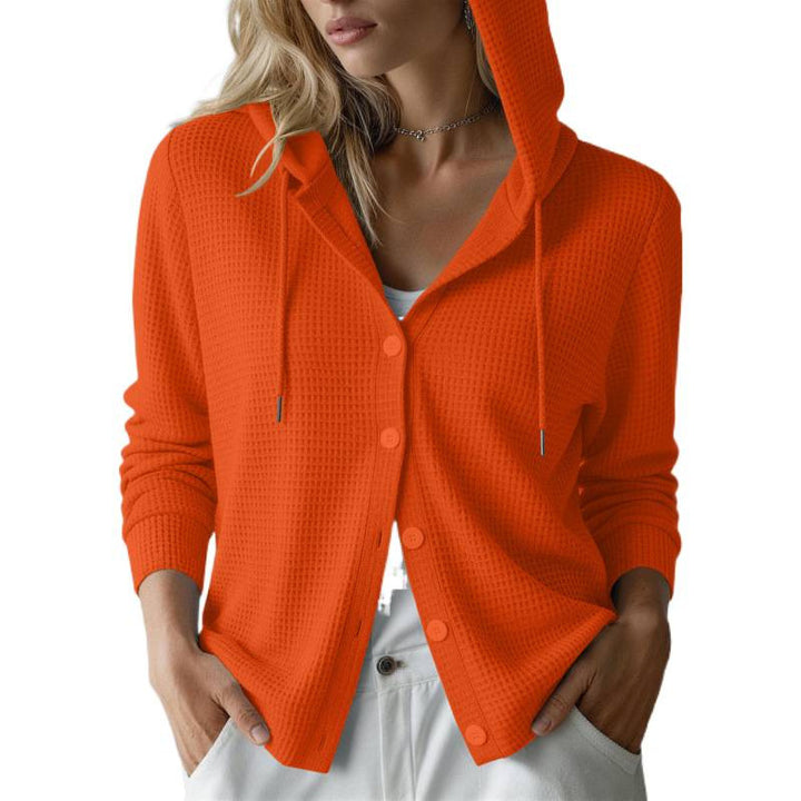 Damen Kapuzen-Strickjacke mit Waffelstruktur und Knopfleiste Drune