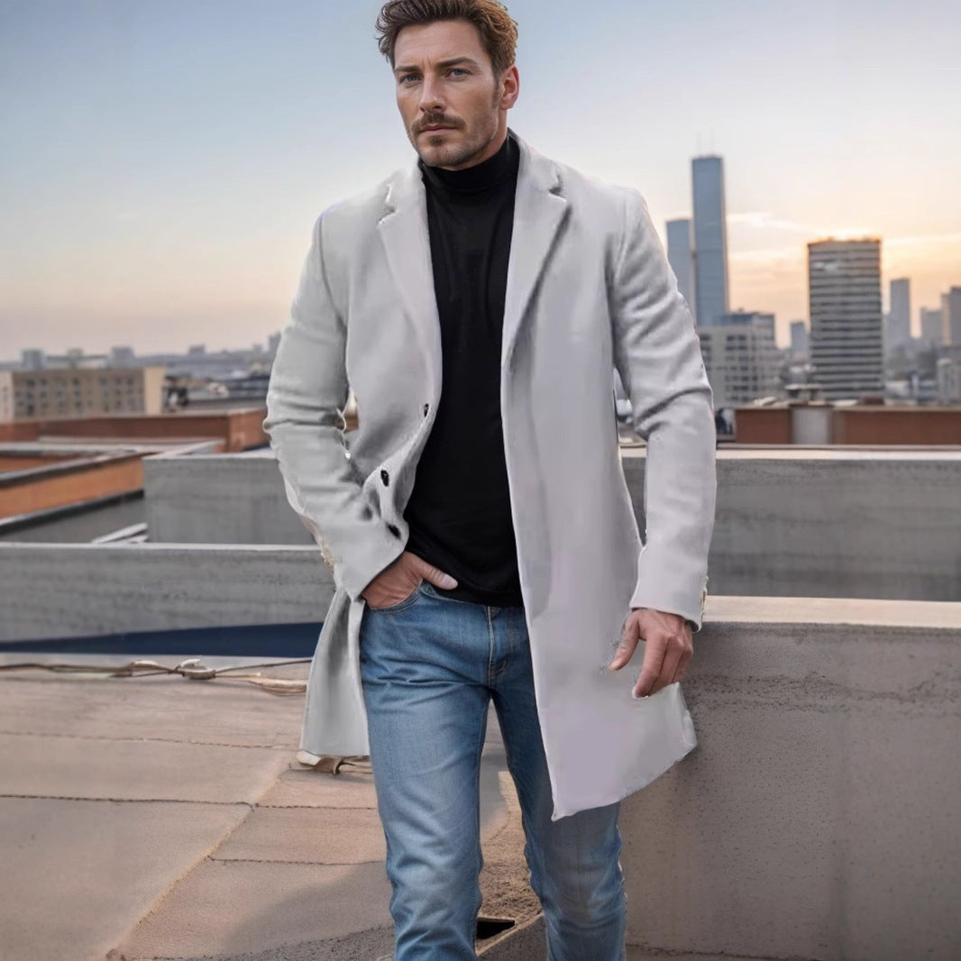 Herren nan midilanger Wollmix Mantel mit schlanker Silhouette und eleganter Knopfreihe Drune