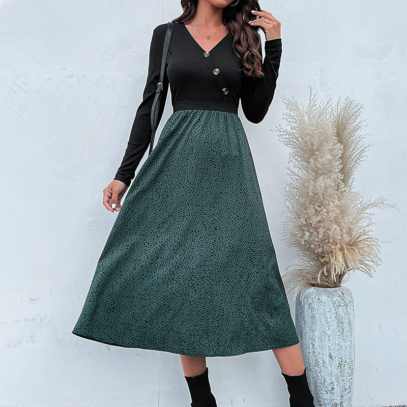 Damen Midikleid mit tailliertem Rippenstrick-Oberteil, V‑Ausschnitt und weitem Rock Drune