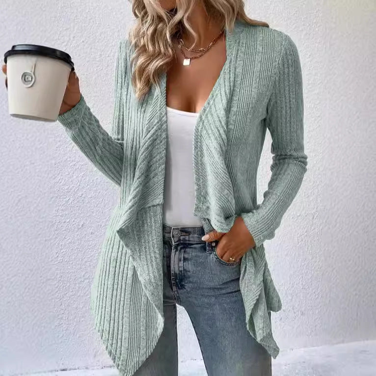 Damen Strickjacke mit asymmetrischem Saum und feinem Rippmuster Drune