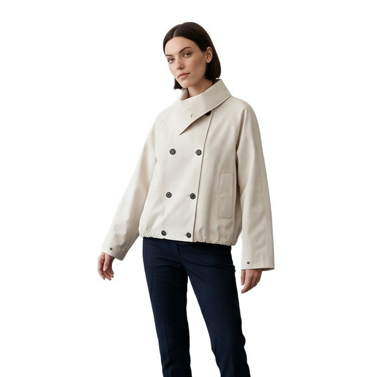 Damen Kurze Doppelreiher-Blousonjacke mit Wickelkragen und Raglanärmeln Drune