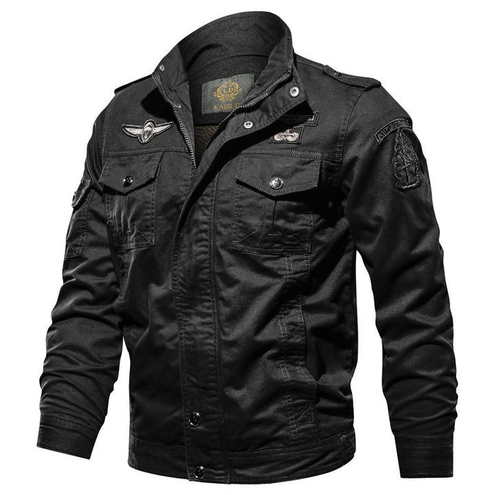 Herren Military-Canvas Fieldjacke mit Stehkragen Schulterklappen und Multifunktions-Taschen Drune