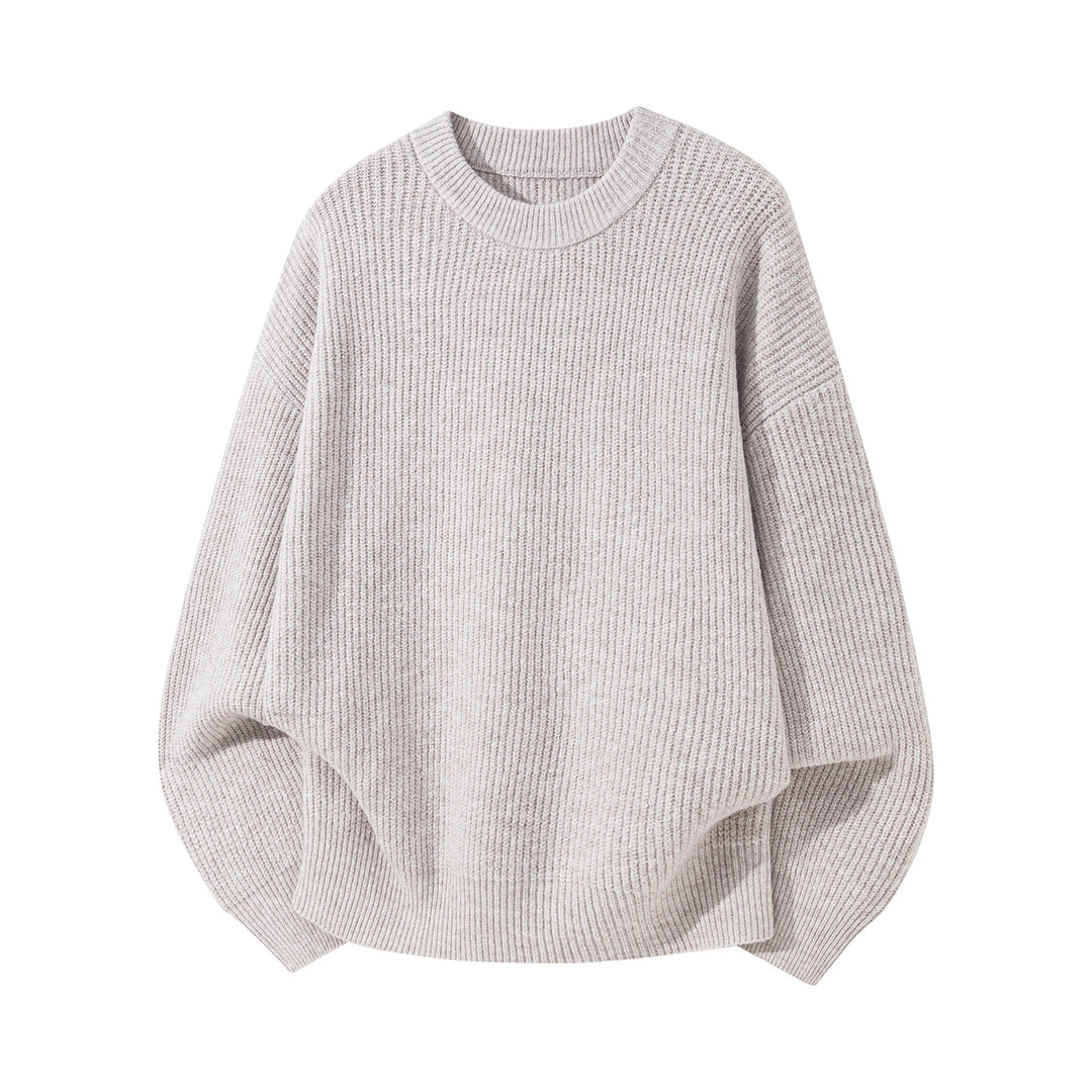 Unisex Oversize gerippter Rundhalspullover mit verlängertem Rückensaum Drune