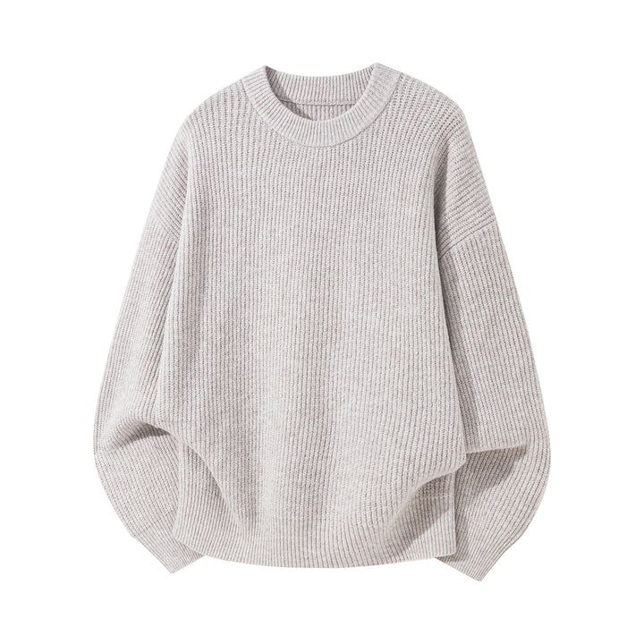 Unisex Oversize gerippter Rundhalspullover mit verlängertem Rückensaum Drune