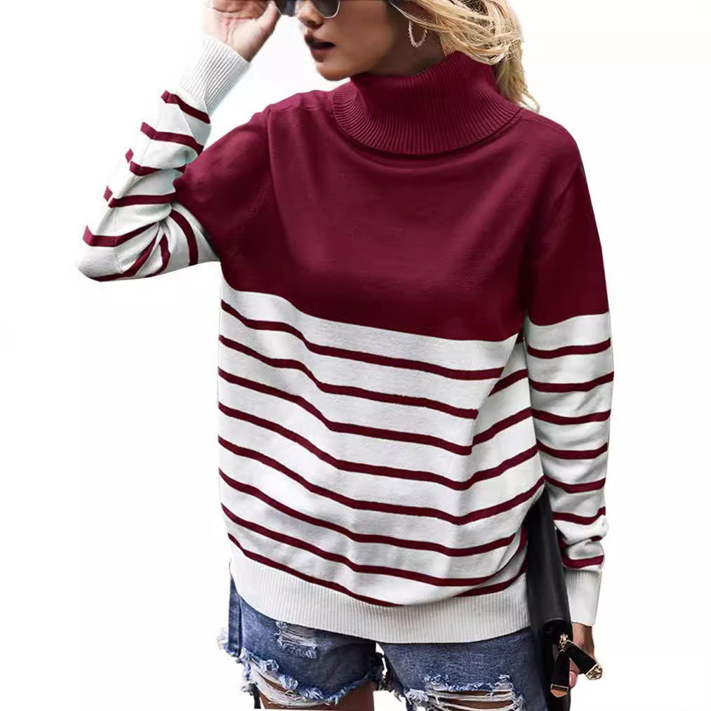 Damen gemütlicher Rollkragenpullover mit Streifenmuster Drune