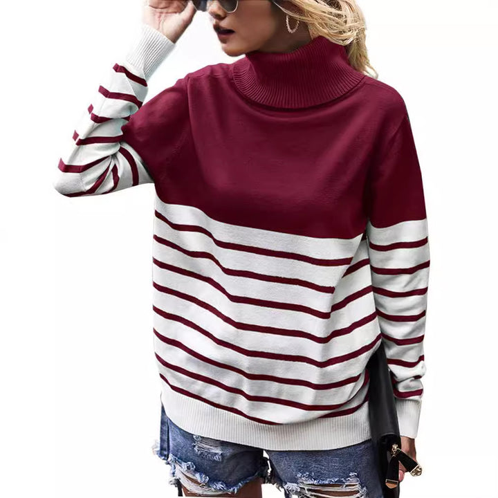 Damen gemütlicher Rollkragenpullover mit Streifenmuster Drune