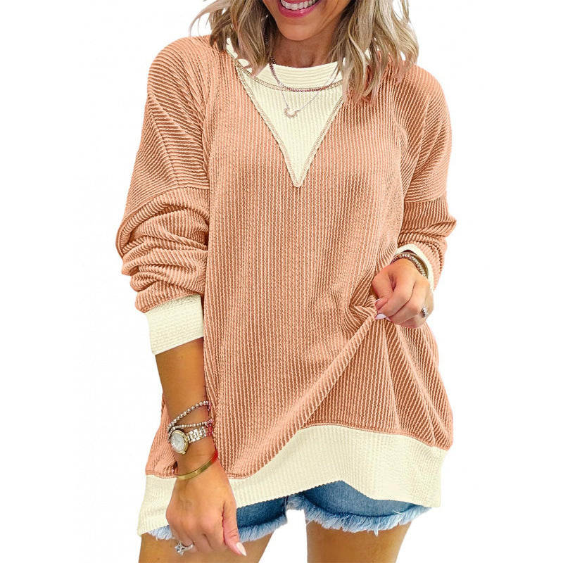 Damen lässiger Pullover aus strukturiertem Material mit V-Ausschnitt Drune