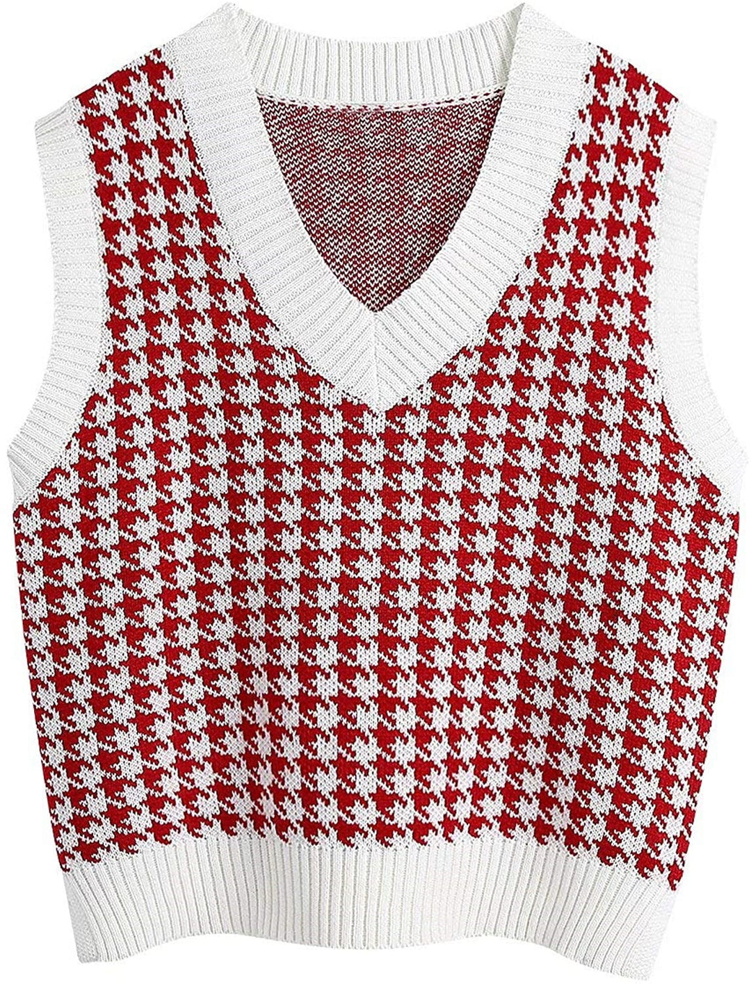 Damen ärmellose Strickweste mit modernem Hahnentrittmuster Drune