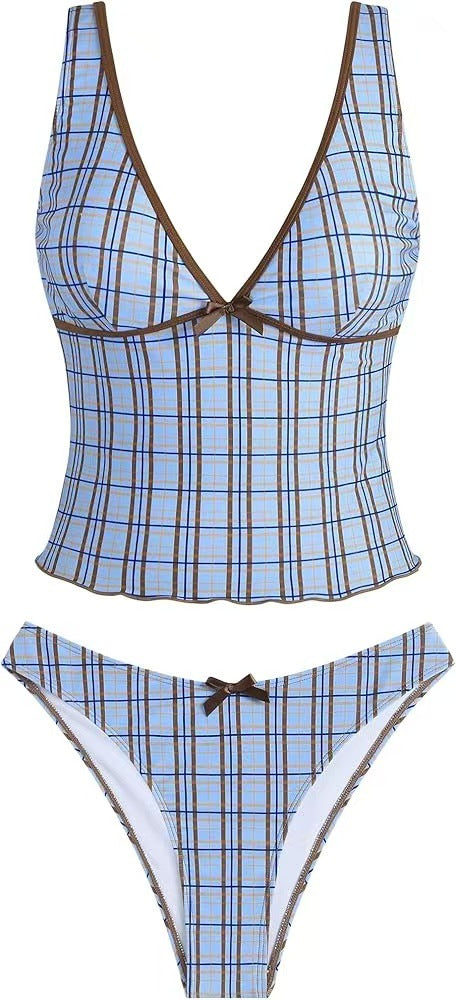 Damen Bikini-Set mit ausgestelltem Oberteil und verstellbaren Trägern Drune
