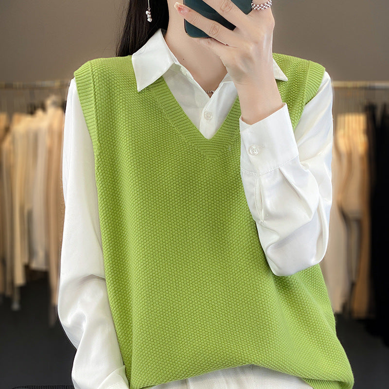Damen Oversize Strickweste mit tiefem V‑Ausschnitt und feiner Struktur Drune