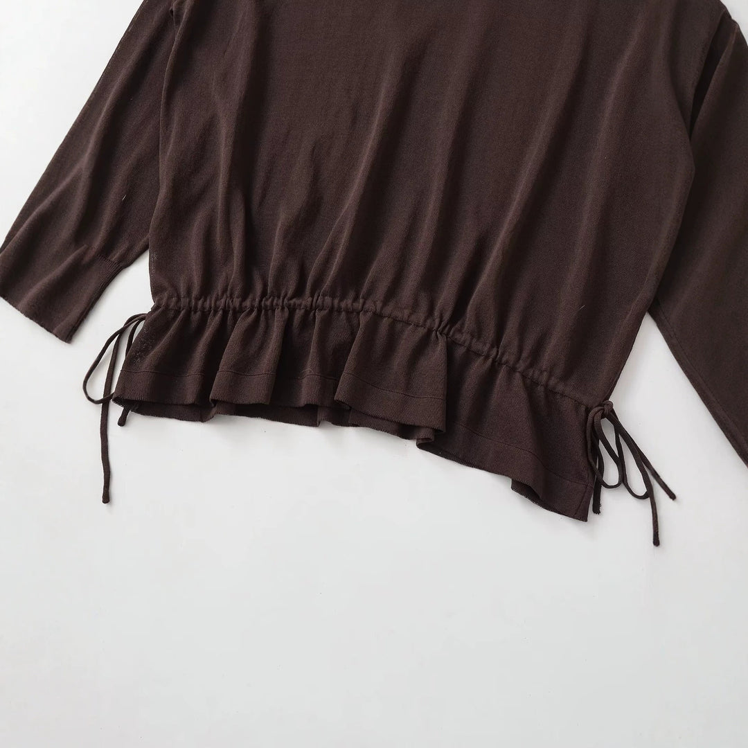 Damen Oversize-Pullover mit Polokragen, V-Ausschnitt und Tunnelzug Drune