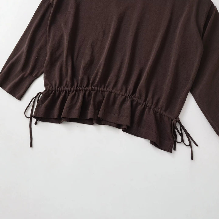 Damen Oversize-Pullover mit Polokragen, V-Ausschnitt und Tunnelzug Drune