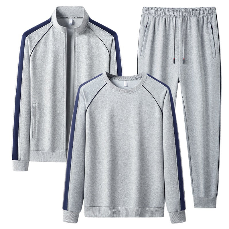 Herren Dreiteiliges Freizeit-Trainingsanzug-Set aus weichem French-Terry mit Reißverschlussjacke, Rundhals-Sweatshirt & Kordel-Jogginghose Drune