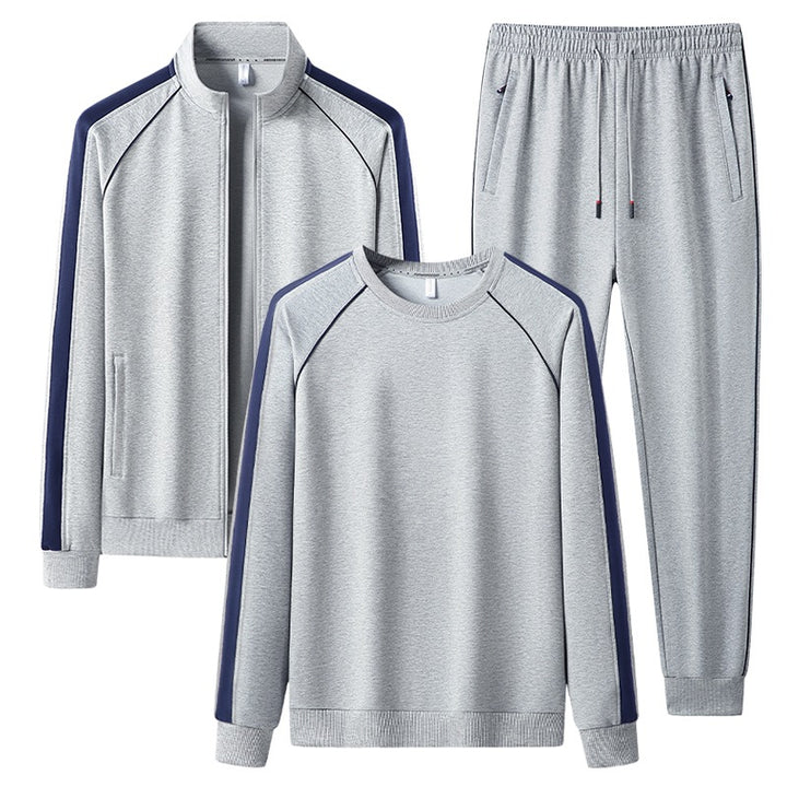 Herren Dreiteiliges Freizeit-Trainingsanzug-Set aus weichem French-Terry mit Reißverschlussjacke, Rundhals-Sweatshirt & Kordel-Jogginghose Drune