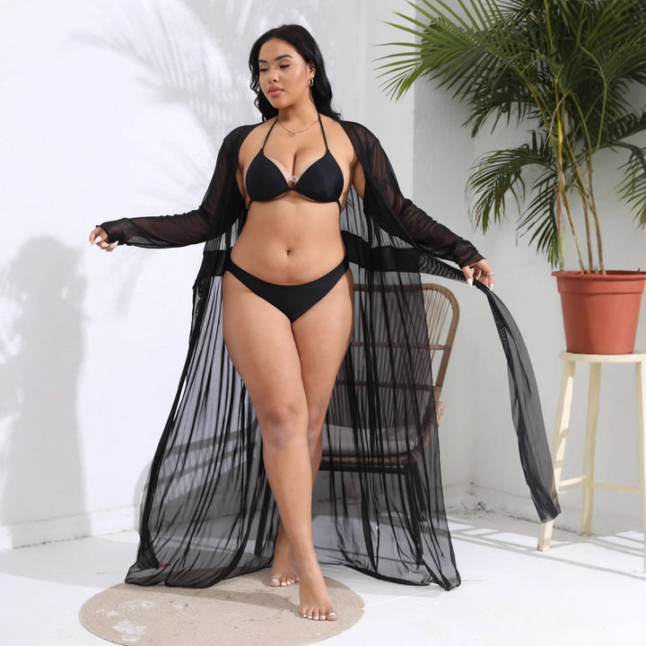 Damen transparenter Strandüberwurf mit verspieltem Taillengürtel Drune