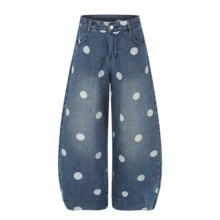 Damen Weite Jeans-Culotte im Palazzo-Stil mit hohem Bund und Punktmuster Drune