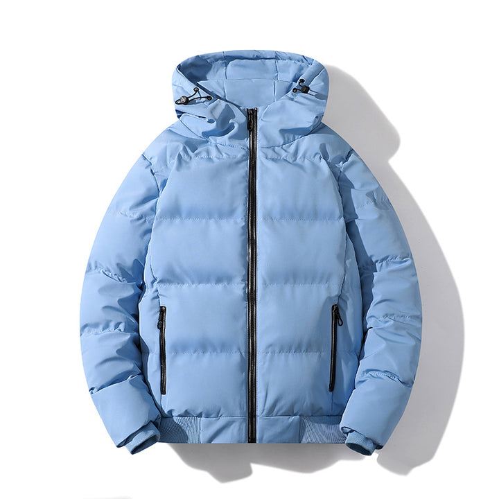 Herren Kurze Thermo-Steppjacke mit Kapuze, mattierter Oberfläche & Kontrastreißverschlüssen Drune