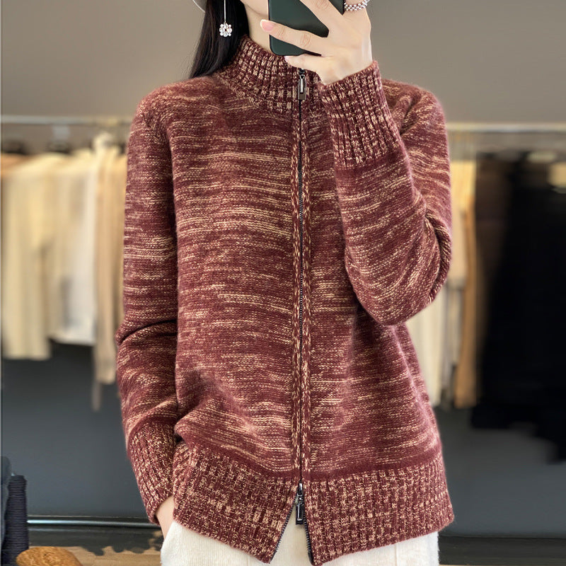 Damen Reißverschluss‑Strickjacke mit melierter Struktur und Stehkragen Drune