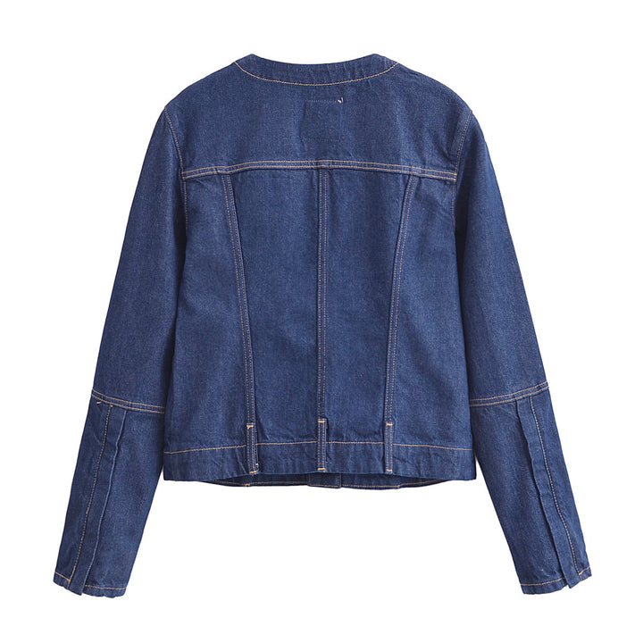 Damen nan leichte Jeansjacke mit Rundhalsausschnitt, durchgehender Knopfleiste und aufgesetzten Brusttaschen Drune