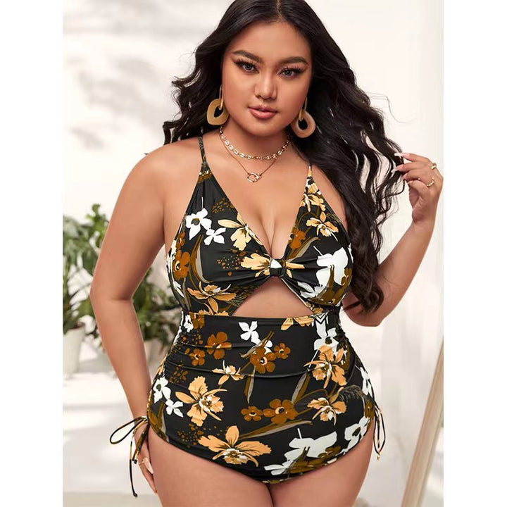 Damen Einteiler Badeanzug mit modischem Cut-Out und buntem geometrischem Design Drune
