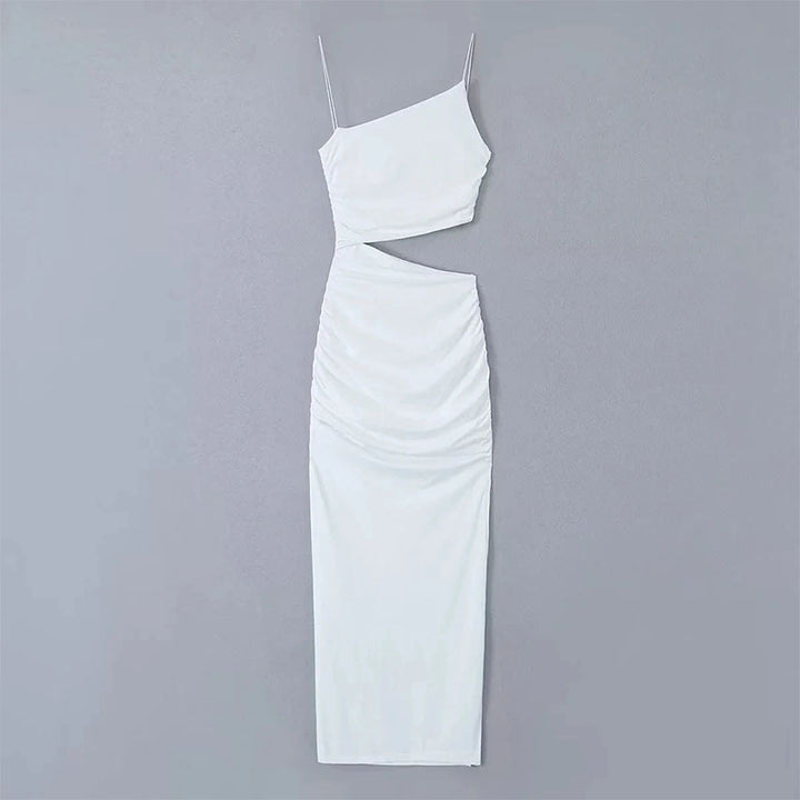 Damen Elegantes Cut-Out Maxikleid mit asymmetrischem Design und Raffung Drune