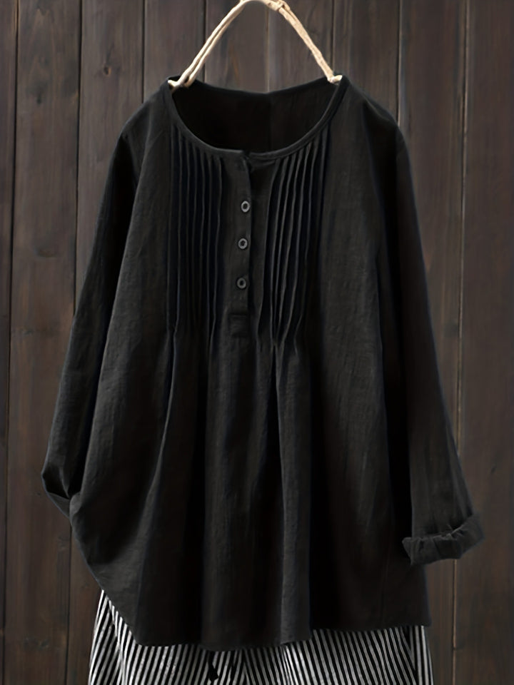 Damen Bluse mit Falten und Knopfleiste Drune