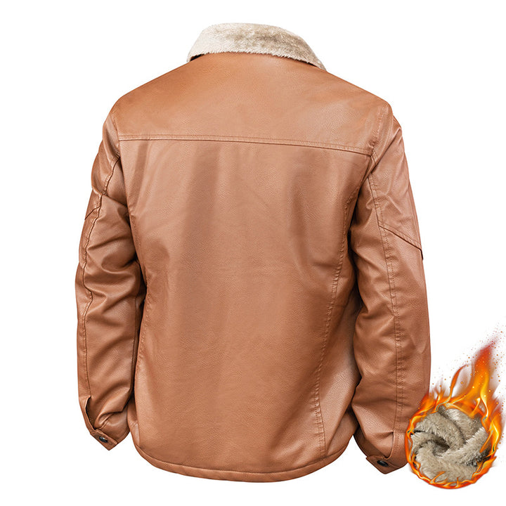 Herren Aviator-Bomberjacke in Nappa-Optik mit Teddy-Innenfutter und Reißverschlusstaschen Drune
