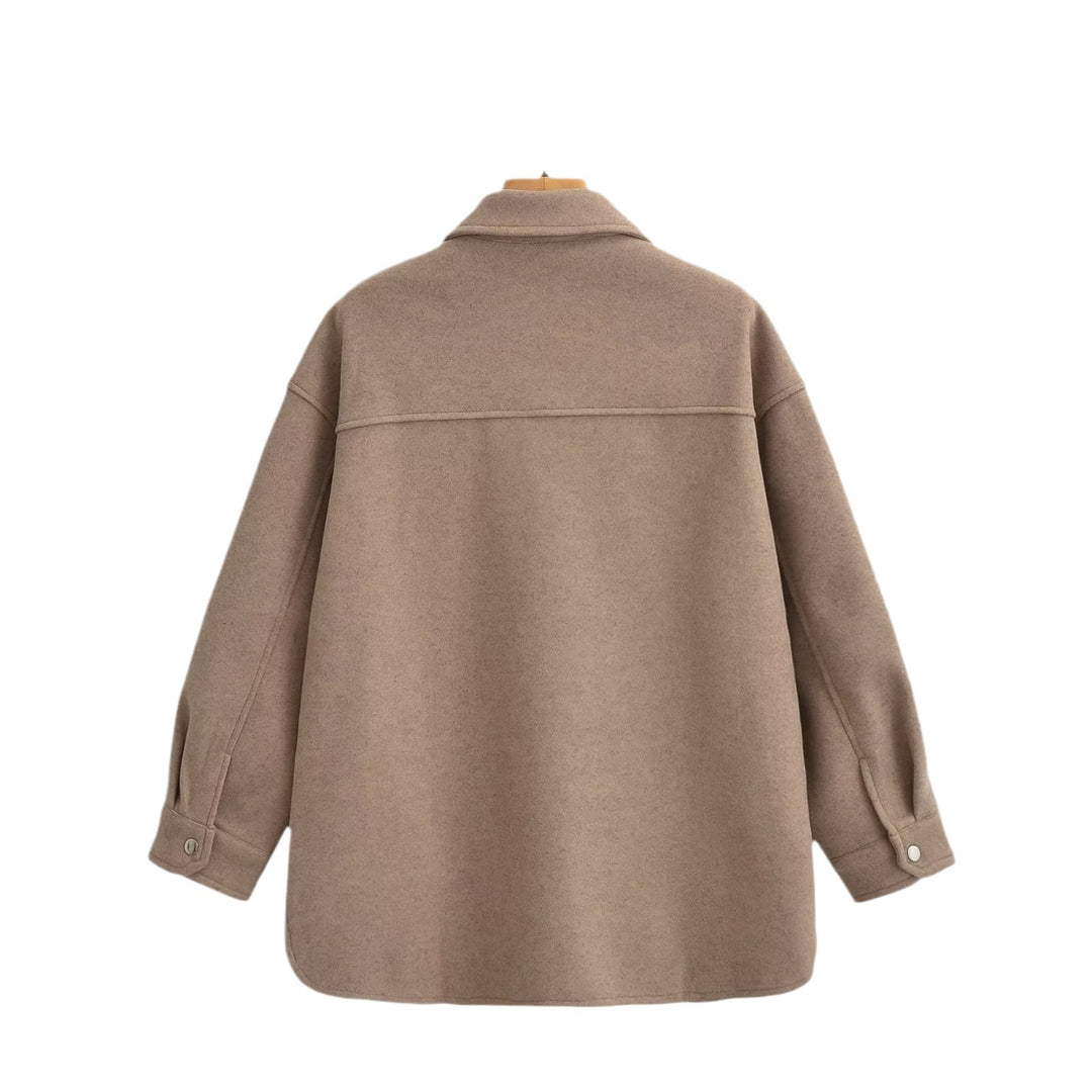 Damen Oversized Teddy-Hemdjacke mit Druckknopfverschlüssen und aufgesetzten Brusttaschen Drune