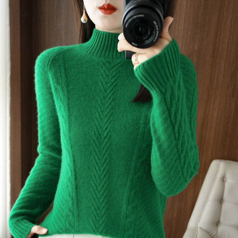 Damen Leichter Mohair‑Look Stehkragenpullover mit Zopf‑Ajour und taillierter Silhouette Drune