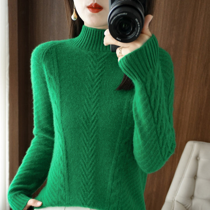 Damen Leichter Mohair‑Look Stehkragenpullover mit Zopf‑Ajour und taillierter Silhouette Drune