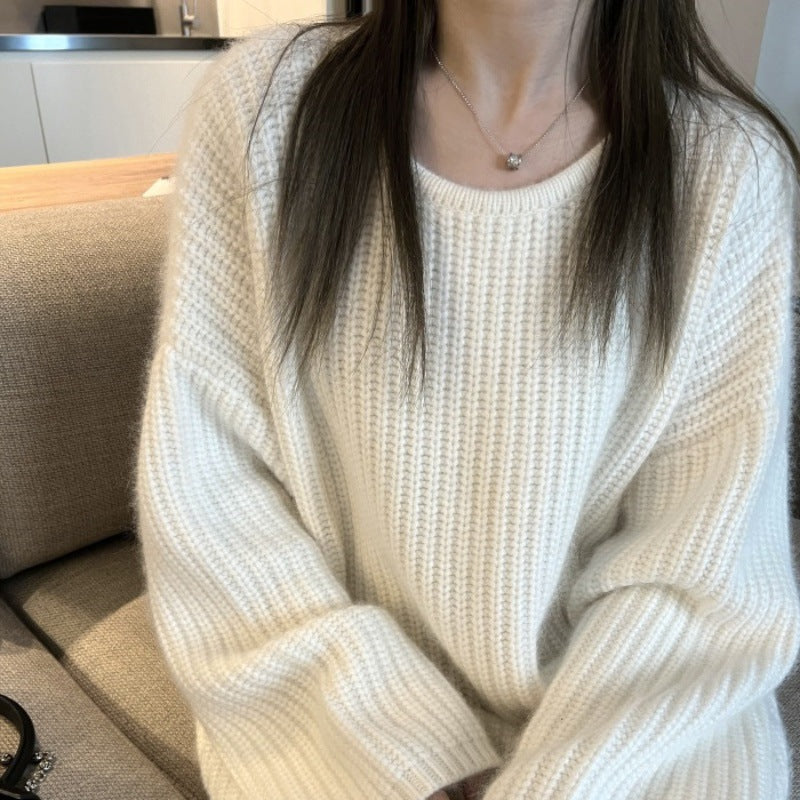 Damen Oversize Flauschpullover im Mohair‑Look mit strukturierter Rippenoptik Drune
