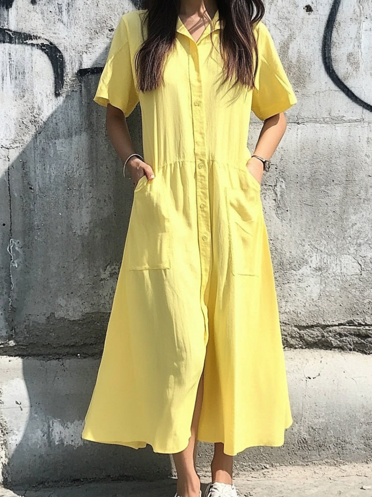Damen Midi-Kleid mit Knopfleiste und praktischen Taschen Drune