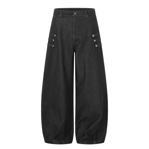 Damen High‑Waist Culotte-Jeans mit Zierknöpfen und elastischen Bündchen Drune