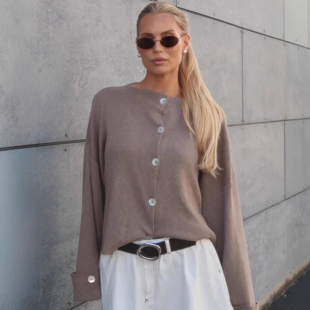 Damen Oversize Cropped-Jacke mit weiten Trompetenärmeln und Knopfmanschetten Drune