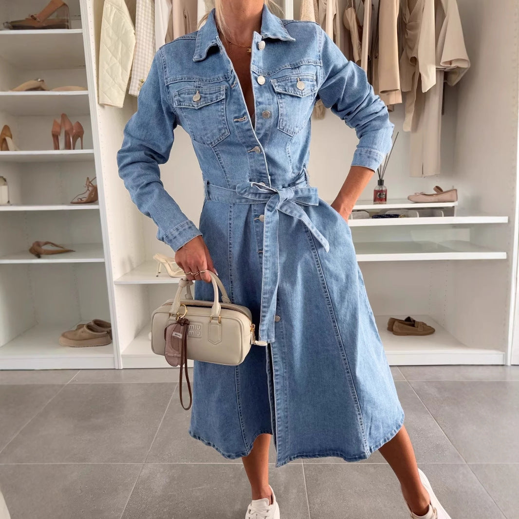 Damen Jeanshemdkleid mit Knopfdetails und schickem Taillengürtel Drune