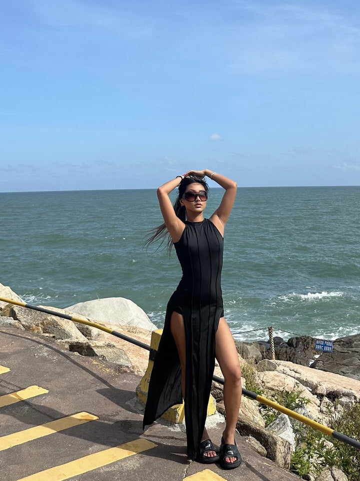 Damen Elegantes und figurbetontes Strandkleid mit hohem Schlitz Drune