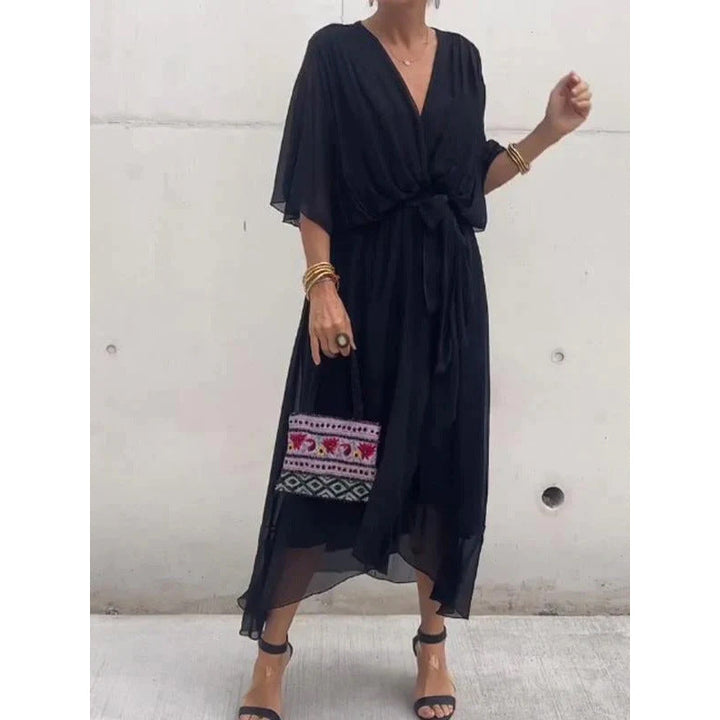 Drune | Schnürung Batwing Ärmel Unregelmäßiges Kleid