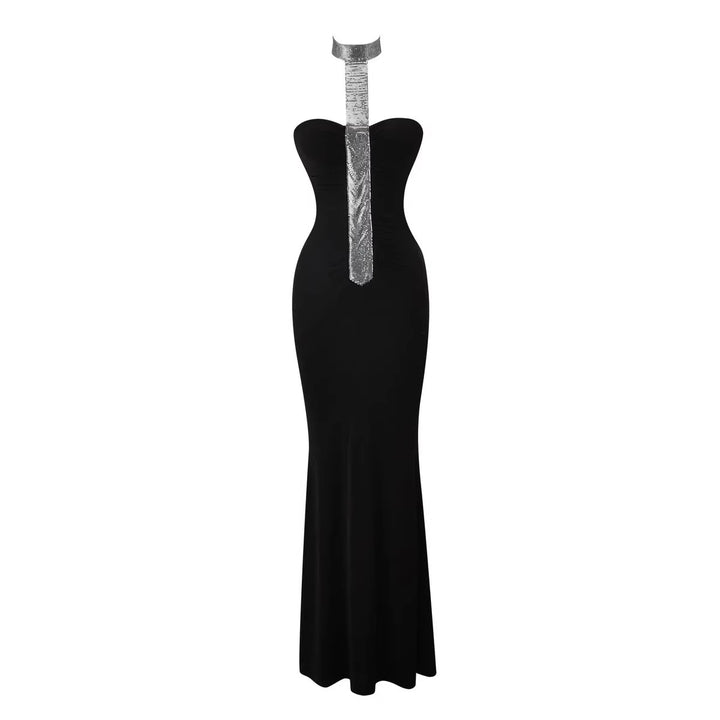 Damen Hochwertiges Maxikleid mit schimmerndem Halsband Drune