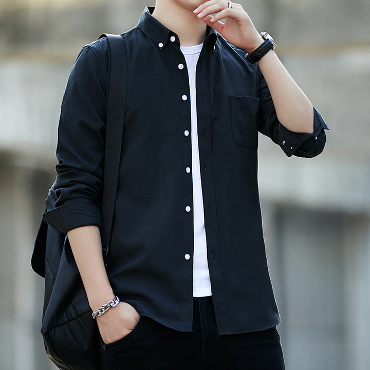 Herren nan langärmeliges Button-Down-Hemd mit Brusttasche und schlanker Freizeitpassform Drune