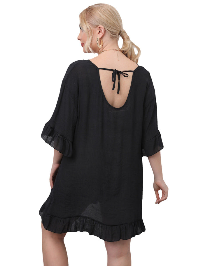 Damen leichtes Strandkleid mit voluminösen Rüschen Drune