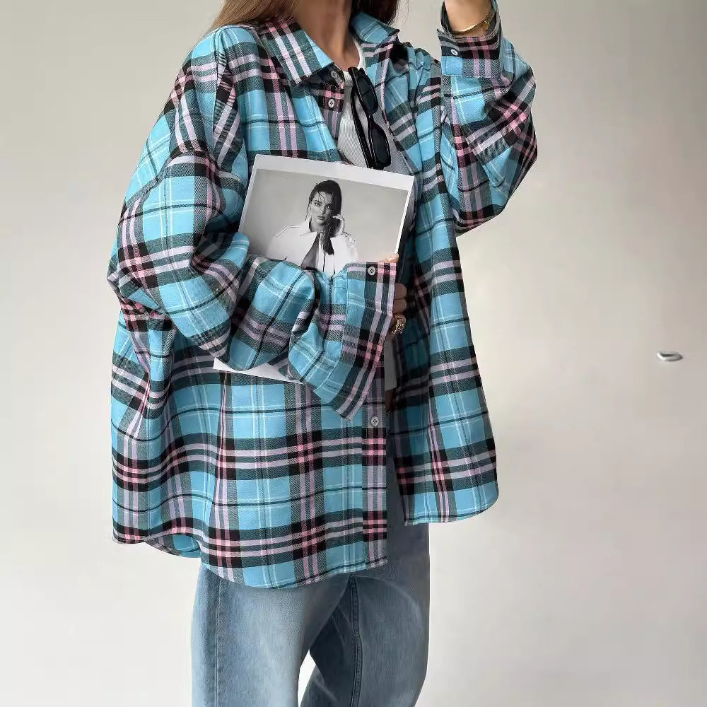 Damen Oversized Kariertes Hemd Drune