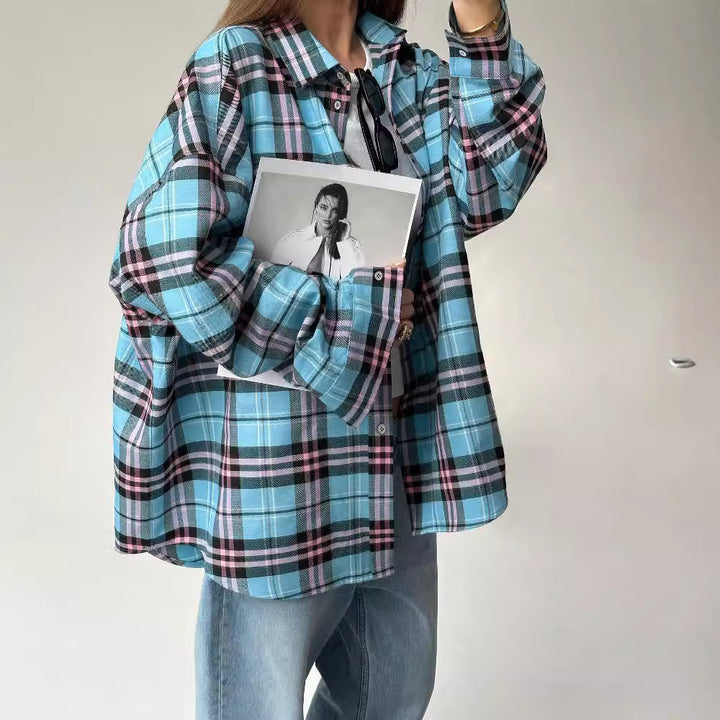 Damen Oversized Kariertes Hemd Drune
