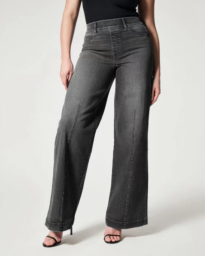 Damen Hochtaillierte Weitgeschnittene Jeanshose mit geradem Bein Drune
