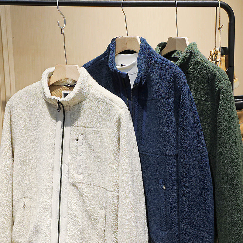 Herren Teddy-Fleecejacke mit Stehkragen, durchgehendem Reißverschluss und Brusttasche Drune