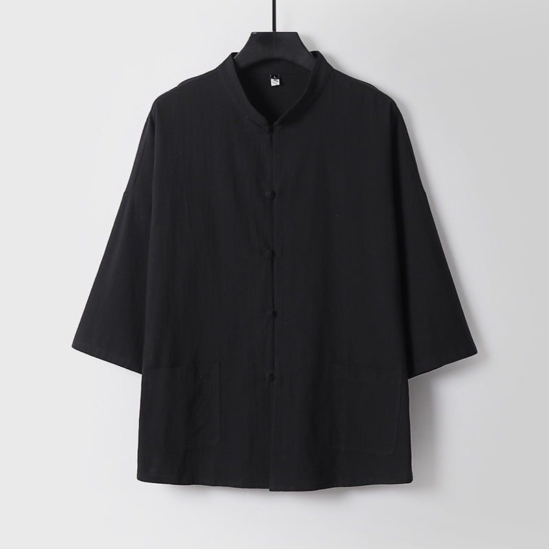 Unisex Locker geschnittene Leinen-Baumwoll Jacke mit Stehkragen Drune