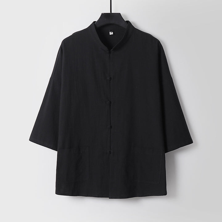 Unisex Locker geschnittene Leinen-Baumwoll Jacke mit Stehkragen Drune