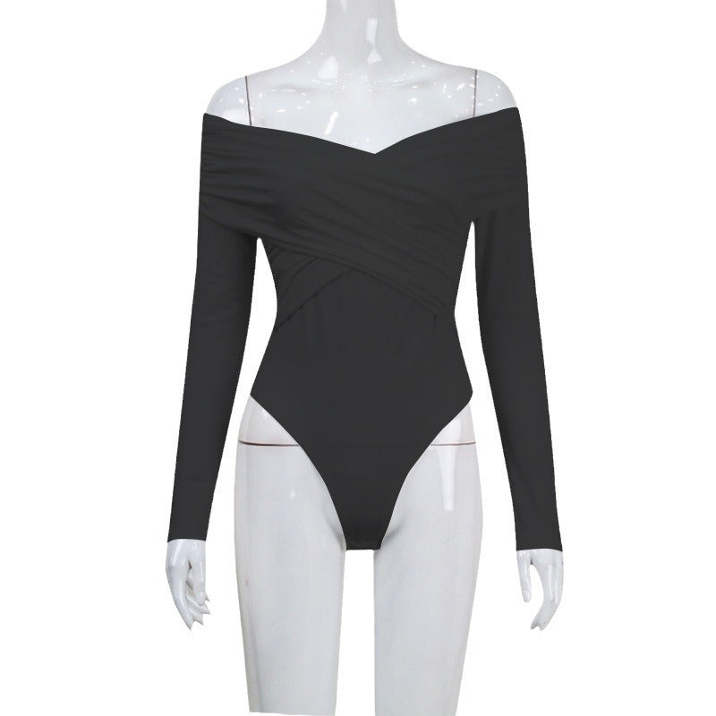 Damen Off-Shoulder Oberteil mit raffiniertem Wickeldesign und langen Ärmeln Drune