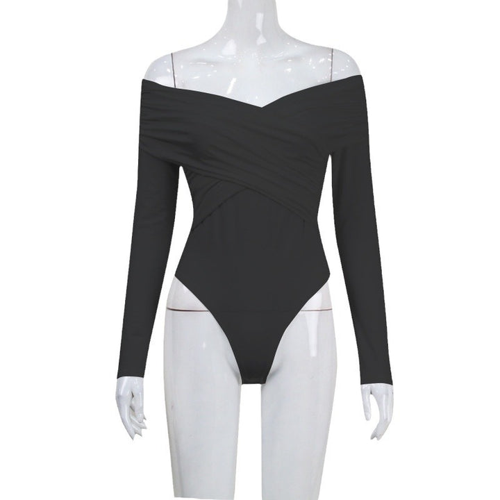Damen Off-Shoulder Oberteil mit raffiniertem Wickeldesign und langen Ärmeln Drune