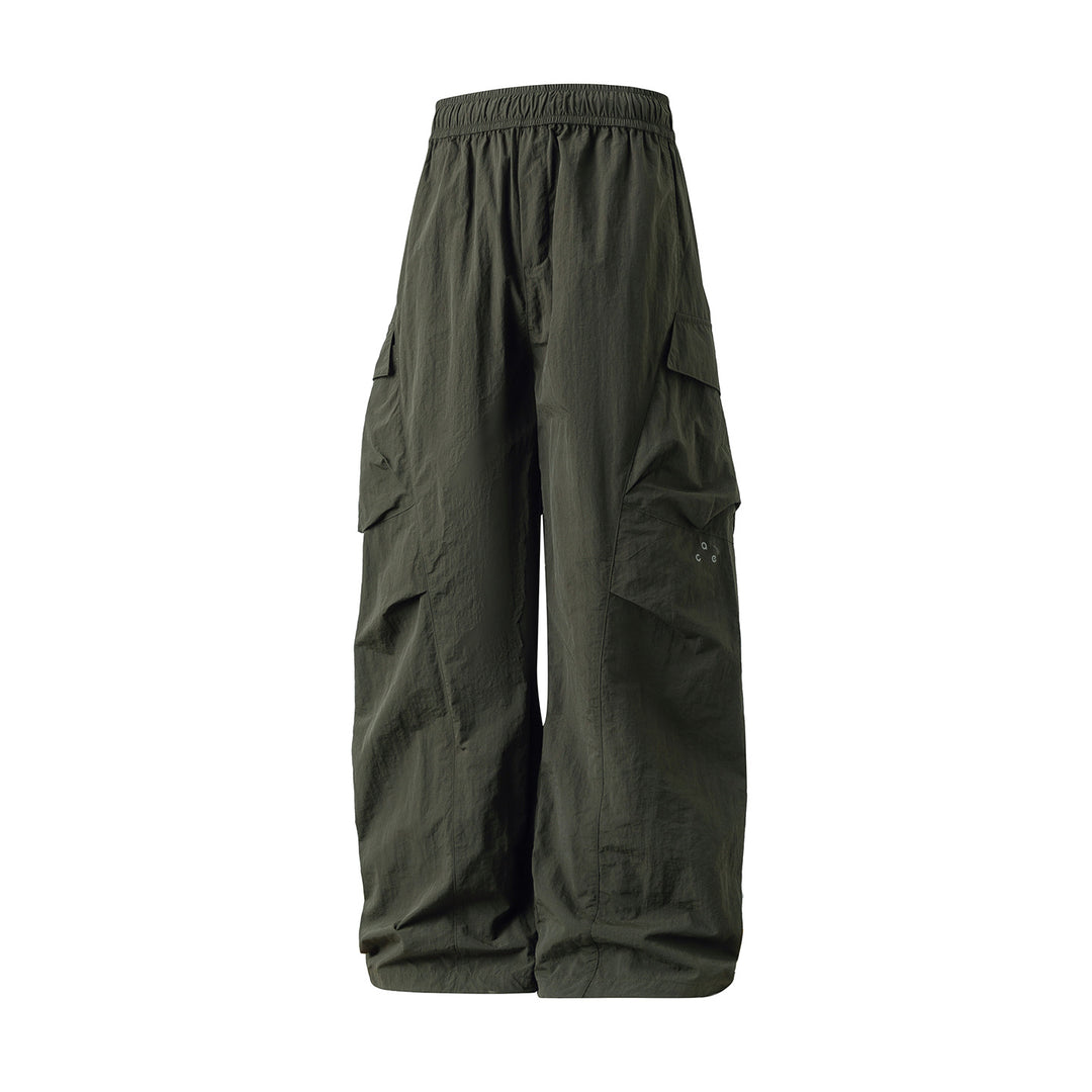 Unisex Weite Cargo‑Palazzo‑Hose aus technischer Crinkle‑Nylon mit elastischem Bund Drune