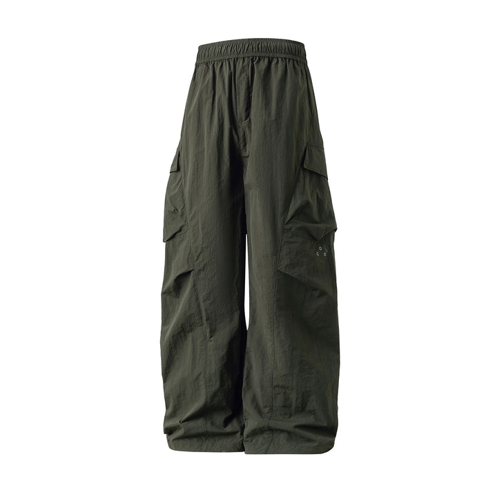 Unisex Weite Cargo‑Palazzo‑Hose aus technischer Crinkle‑Nylon mit elastischem Bund Drune